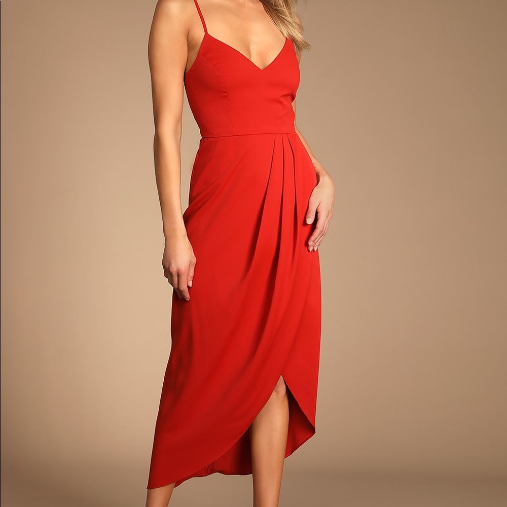 Lulus Reinette Rust Red Midi Dress size XS